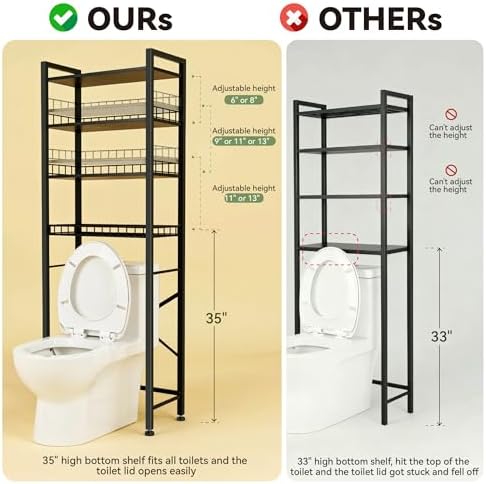 4-Tier Bathroom Organizer Shelf Over The Toilet Storage Cabinet with Feet Pad Over The Toilet Storage Rack with Adjustable Shelf and Basket Bathroom Shelves Above Toilet Bathroom Shelves - Image 2