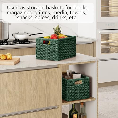 Vagusicc 2 Packs Large Wicker Storage Basket, Closet Storage Baskets Bins for Shelves, Decorative Collapsible Baskets for Organizing Clothes Toy Nursery Bathroom Organizers and Storage, Green - Image 7