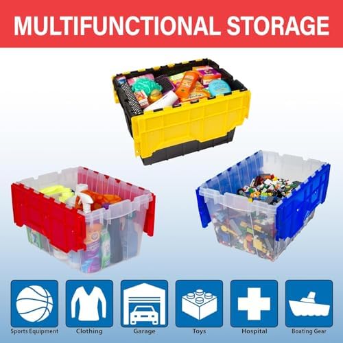 Akro-Mils KeepBox 12 Gal Storage Box, Lid Attached, Stackable, Clear/Blue - Image 4