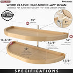 Rev-A-Shelf 35" Dual Shelf Half Moon Lazy Susan Organizer for Diagonal Blind Corner Kitchen Cabinets, Pullout Turntable Trays, Wood, 4WLS882-35-570 - Image 3