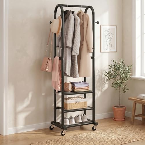 Dttwacoyh Clothing Rack with Wheels,Narrow Metal Garment Rack,Black - Image 3