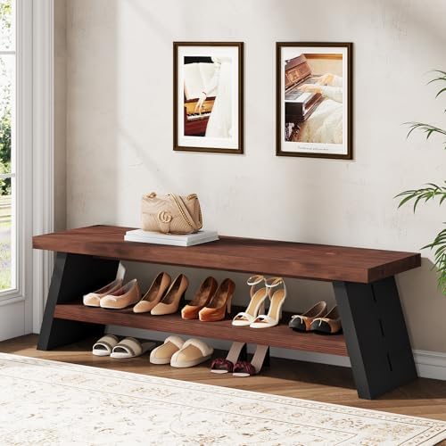 47” Solid Wood Shoe Bench with Shoe Storage, 2-Tier Entryway Bench by Condemo