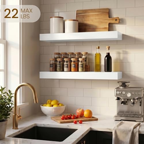 White Floating Shelves for Bathroom, 16" x 6.7" Wall Shelves, Set of 3 - Image 4
