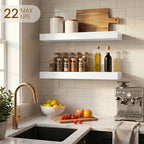White Floating Shelves for Bathroom, 16" x 6.7" Wall Shelves, Set of 3 - Image 4