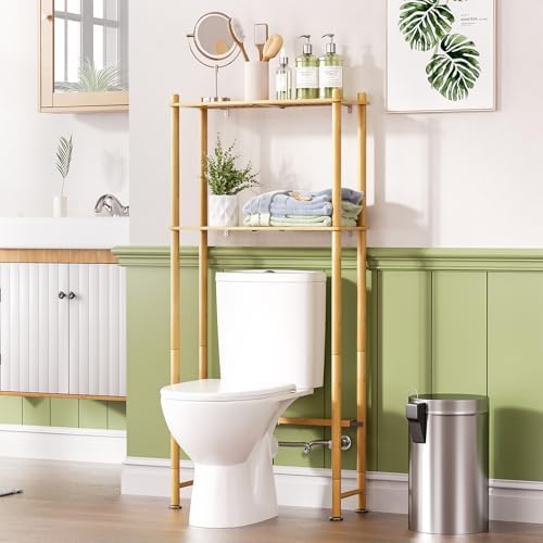 AmazerBath Bamboo Over The Toilet Storage Shelf, 2-Tier Over Toilet Organizer Rack, Freestanding Above Toilet Shelf for Bathroom, Laundry, Space Saver, Natural Color by AmazerBath