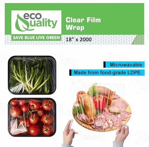 18" x 2000FT Clear Cling PE Food Wrap, Plastic Cling Wrap with Dispenser Cutter Box - BPA Free, Food Safe, Plastic Film Roll, Microwave & Freezer Safe Stretch Wrap for Food Service & Home Use (1) - Image 3