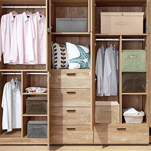 2 Pack Large Linen Fabric Collapsible Storage Bins with Lid and Handles, Washable Storage Box Baskets Cube with Removable Divider for Bedroom,Closet,Office,Living Room,Nursery (Black, Small) - Image 5