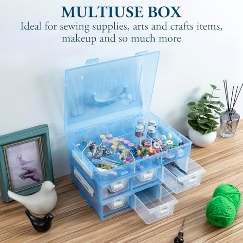 MyGift Sky Blue Craft Storage Organizer Case, 24 Compartments & 6 Drawers - Image 4