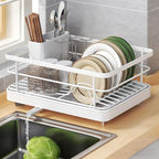 Dish Drying Rack for Kitchen Counter,Carbon Steel Sink Organization & Storage Essentials with Cutlery Holder (White) by Unknown