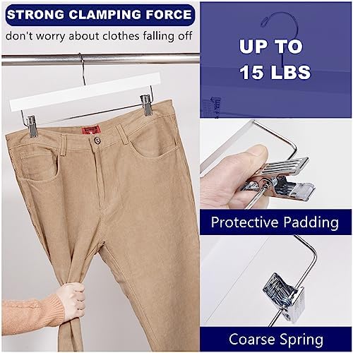 Amber Home 24 Pack White Wooden Pants Hangers with Adjustable Clips, 14" - Image 4