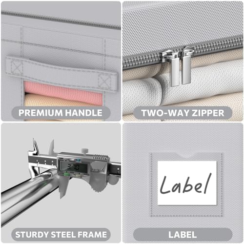 CYhom 3Pack Frame Storage Box - Clothes Storage Bin Bags Oxford Fabric Foldable Stackable Container Organizer Set with Clear Window & Carry Handles (Grey, Medium-44L) - Image 5