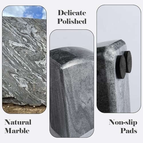 Karibiber Marble Bookend for Shelves, Non-Skid Bookends for Heavy Books, Heavy Duty Book Stopper for CDs, Luxury Book Shelf Holder, Quarter Circle Design Book Ends Decorative, Monte Grigio, Set of 2 - Image 3