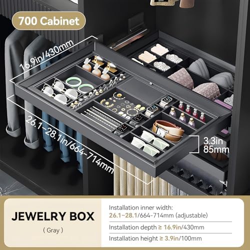 Luxury Pull Out Jewelry Organizer for Closet - Premium Lychee Leather Lined Jewelry Tray with Dividers for Watches, Rings & Necklaces, Adjustable Width Modular Wardrobe Storage - Image 2