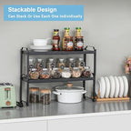 X-cosrack 25.5 Inches 3 Pack Expandable Cabinet Shelves, Stackable Shelf Organizer for Kitchen Cabinet Countertop Storage, Adjustable Counter Cupboard Pantry Organizer Shelf Rack Stand Riser, Black - Image 3