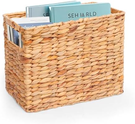 Magazines Holder Basket - Wicker Magazine Basket, Handwoven Magazine Holders for Bathroom,Home Magazine Storage Basket, Water Hyacinth Magazine Rack Organizer for Books, Newspapers, Narrow Rectangle by BOERSHUN