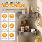 Gun Grey Adhesive Corner Shower Caddy 2-Pack, Triangular Shelves - Image 3