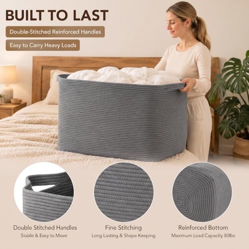 OIASKET 118L Extra Large Blanket Basket, 24.8" x 17.7" x 17.2" Woven Basket - Image 6