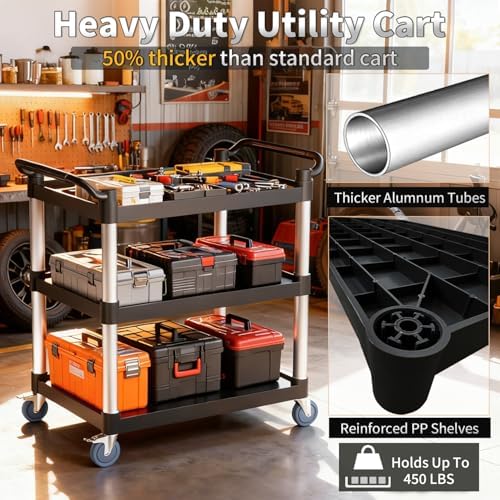 Utility Cart with Tangle-Free Wheels, Large Size 3 Tier Restaurant Cart - Image 3