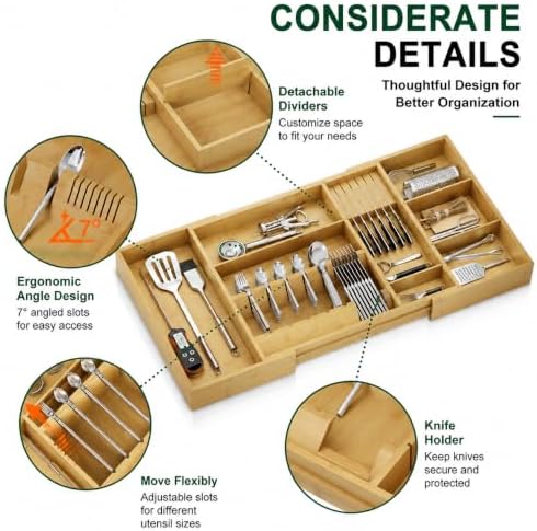 Bamboo Expandable Kitchen Drawer Organizer, 17.8-30 in,Natural - Image 5