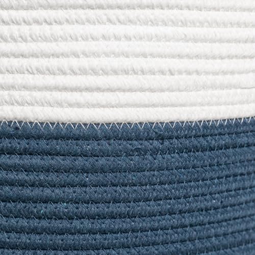 20x15 Inch Extra Large Round Cotton Rope Storage Basket with Lid, Decorative Woven Bin with Cover for Living Room Bedroom Closet, Dark Blue - Image 4