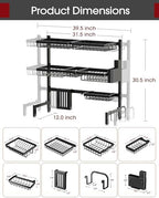 Sakugi Over The Sink Dish Drying Rack - Adjustable 3 Tier XX-Large Capacity Stainless Steel Drainer with Cutlery & Utensil Holders, Kitchen Storage & Organization, 31.5"-39.5"L x 12"W x 30.5"H, Black - Image 6