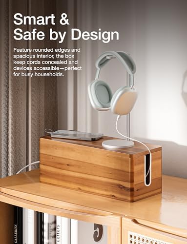 TIDITA Set 2 Sizes Wooden Cable Management Box Round Edge, Magnetic Lid - Image 5