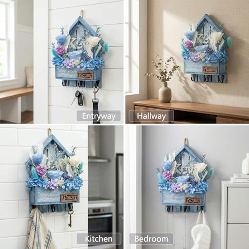 Key Holder Wall Mount with Preserved Blue Roses, Unique Wall Hooks for Home Decor, Forever Flowers Key Hook for Housewarming Gifts, Birthday Gifts for Women, Mom, Best Friend, Room Decor (Blue) - Image 5