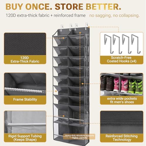 HOMELUX THEORY Hanging Shoe Organizer for Closet, 10-Tier, Light Gray - Image 4