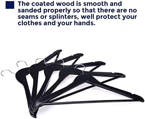 JS Hanger Wooden Coat Hangers, 20 Pack High Grade Wood Suit Hangers with Non Slip Pant Bar - Extra Smooth and Splinter Free Black Finish Wooden Suit Hangers for Closet Organization - Image 6