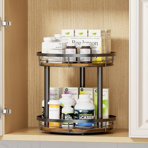 LAMU 12'' Wood Lazy Susan Spice Rack Organizer, 2 Tier Spice Organization for Cabinet, Countertop, Kitchen, Table Top, Pantry, Condiment and Seasoning Rack Organizer - Image 4