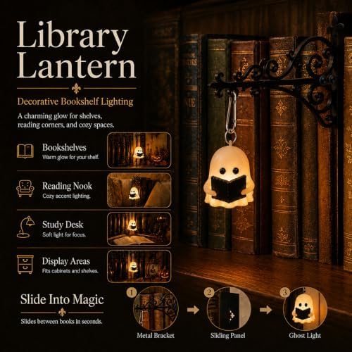 3-Pack Ghost Vintage Hanging LED Book shelf Lights with Bookend-Style Base - Image 4