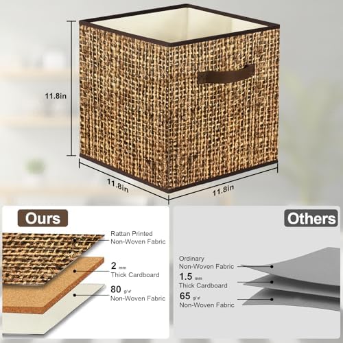 homyfort 12x12 Cube Storage Bins - Fabric Cubby Bins with Dual Handles, Collapsible Storage Organizer for Shelf, Closet, Nursery, Set of 6 （PRINTING instead of Rattan Weaving） - Image 3