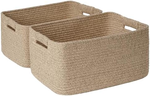 2 Pack Large Storage Basket for Organizing, 17.5"x13"x7" Woven Basket for Shelves, Closet Cube Storage Bins with Wrapped Handle, Cotton Rope Baskets for Kitchen, Clothes, Toys (Natural) by Degeyoyo