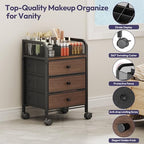 SWTYMIKI Rolling Makeup Organizer Cart - 14.96″*11.81″*23.03″ Widened Under Desk Vanity Storage with 3 Non-woven Drawers, Cosmetic Display Cases for Skin Care Perfume Nail Polish Brush Hair Tool Black - Image 5