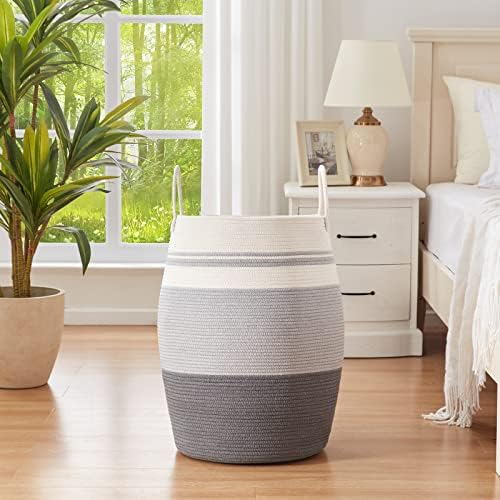 OIAHOMY 105L Laundry Hamper Cotton Rope Large Clothes Hamper Dark Grey - Image 2
