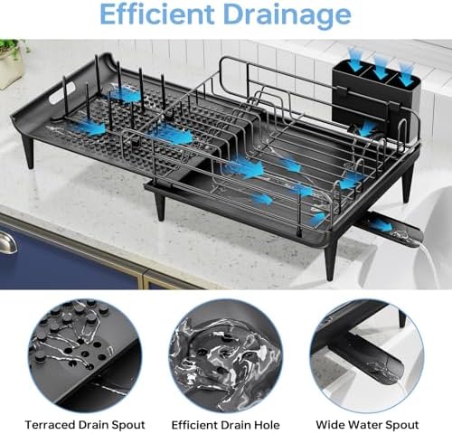 TOOLF Expandable Dish Drying Rack for Kitchen Counter, 16.7-26.8in, Black - Image 6
