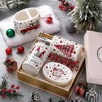 4 Pcs Christmas Ceramic Bathroom Accessories Gifts Xmas Bath Tumbler Xmas Tree Soap Dispenser Toothbrush Holder Soap Tray Merry Christmas Bathroom Decorations(Red and Black Plaid) - Image 2