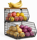 Potato and Onion Storage Bin with Wooden Top, 2-Tier Stackable Wire Basket by JKsmart