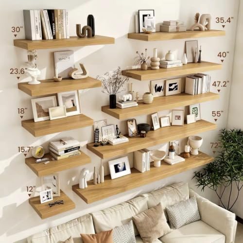 Vivelove Deep Floating Shelves 48x12” Set of 2, Oak - Image 2
