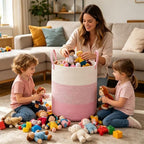 70L Pink Large Woven Laundry Basket, Clothes Hamper with Handles - Image 4