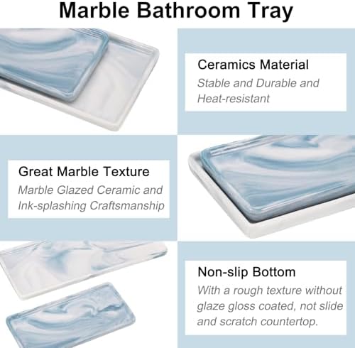 Uxcell 2-Pack Marble Ceramic Bathroom Vanity Tray, Blue, Rectangular, 2 Sizes (Small & Medium), Shatterproof & Heat-Resistant, Organizer for Soaps, Keys, Trinkets - Image 3
