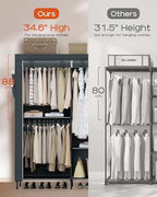 CASAMAYA Clothes Rack, Portable Closet, 81.5 Inch Large Capacity Wardrobe Closet, Clothes Storage Organizer with Shelves and 5 Hanging Rods, Easy to Assembly, Grey PCT136G01 - Image 2