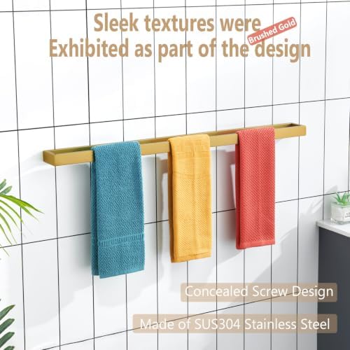 KOKOSIRI Towel Bar Brushed Gold Bath Towel Holder 32 Inch Kitchen Towel Hanger Rack Stainless Steel Bathroom Hardware Wall Mounted, 1 Pack B4008BG-L32 - Image 4