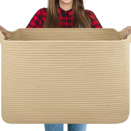 OIASKET 118L Extra Large Blanket Basket Living Room, 24.8"x17.7"x16.2" by OIASKET