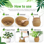 Knitgrip Large Wicker Plant Basket with Handle 10 Inch Woven Seagrass Belly Basket and Artificial Moss for House Plants Picnic Grocery Laundry Storage Home Decor(Large,Original,1 Pack) - Image 7