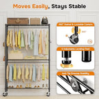 Simple Deluxe Rolling Clothes Rack, Heavy Duty Clothing Rack, 3-Shelf Portable Adjustable Wardrobe Closet with Wheels, Hanging Rods & Side Hooks, 43.3" W x 17.7" D x 80.3" H, Black - Image 4