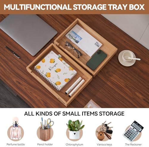KIRIGEN Wood Paper Tray Set of 2, Stackable Inbox Trays for Desk, Natural - Image 3