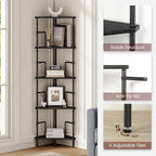 MAHANCRIS 5-Tier Corner Shelf, 52.8" Tall Corner Bookshelf with Metal Frame, Narrow Display Shelf Stand, Industrial Corner Bookcase for Living Room, Bedroom, Home Office, Black CSBK5501 - Image 4
