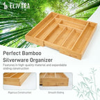 100% Bamboo Expandable Drawer Organizer - Adjustable Utensil and Cutlery Tray for Kitchen, Office, and Bathroom Storage. - Image 2