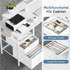 DUMOS 62” L Shaped Desk with Drawers and Power Outlet, White - Image 4